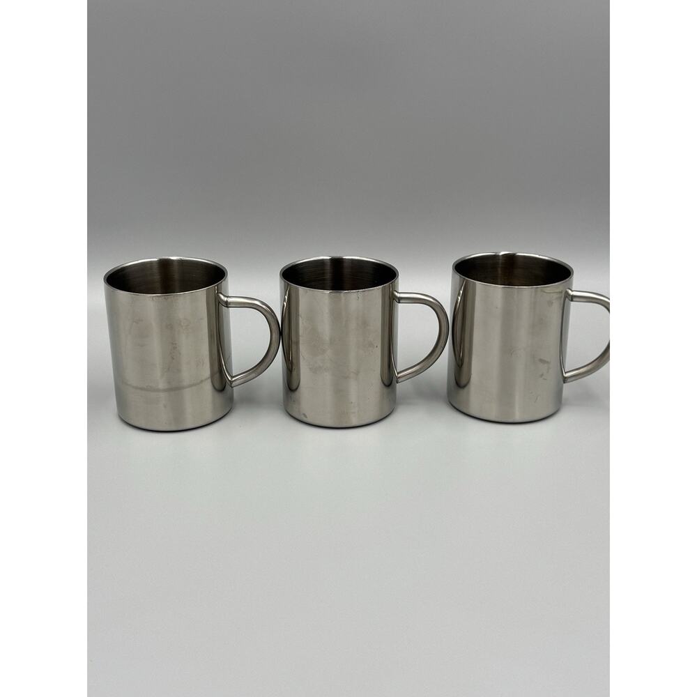 Lot Of 3 Camping Travel Outdoors Gray Silver Steel Cups READ DETAILS